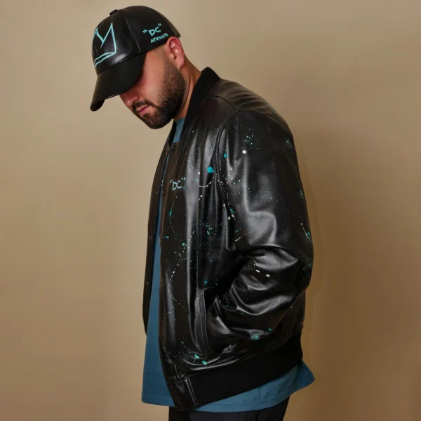 Bomber Leather Jacket "Splashed" - Image 4