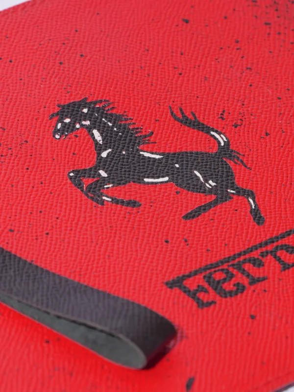 Saffiano Leather Pouch Hand Painted Ferrari Logo - Image 4