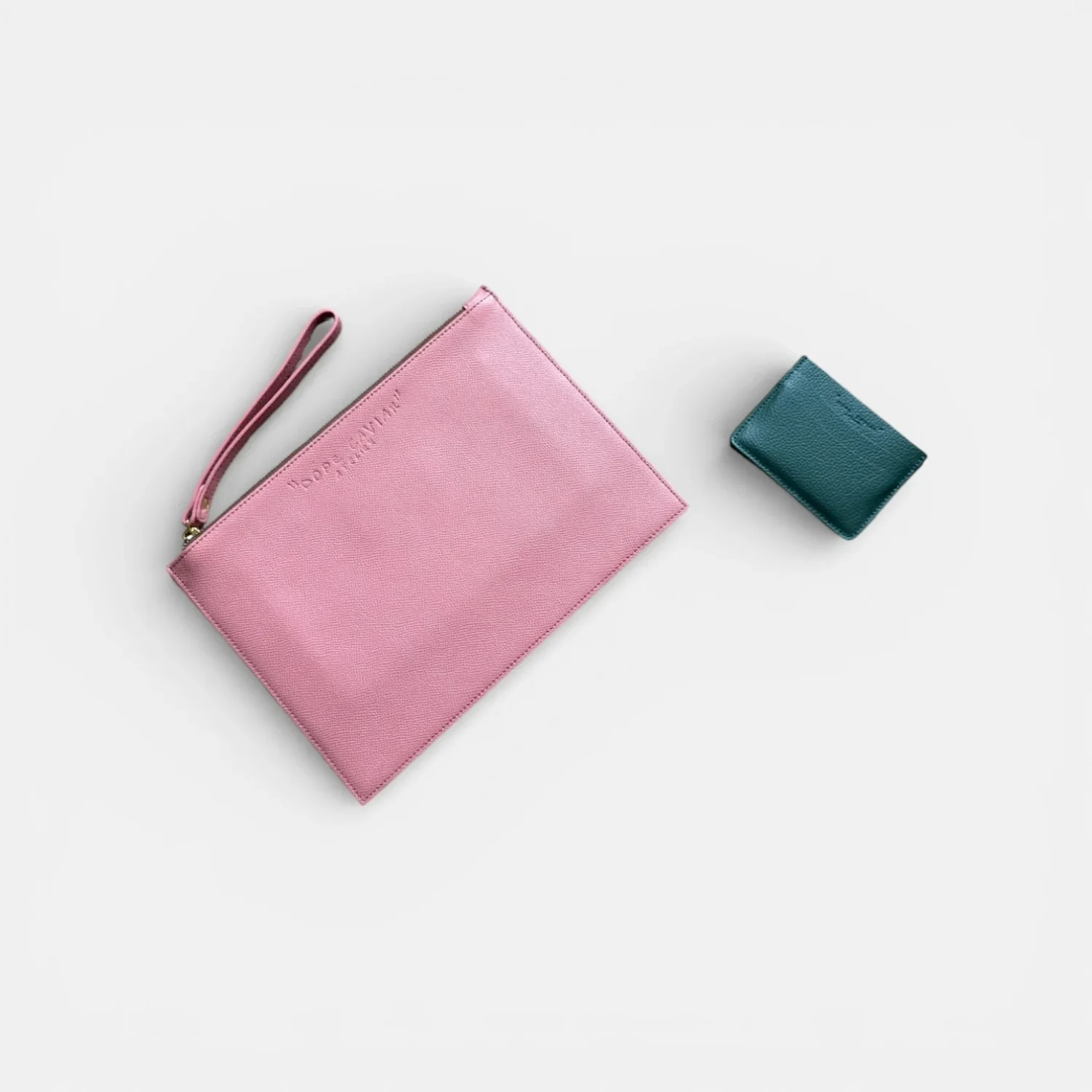 Pouch To Go Sunset pink + Cardholder Emerald Green