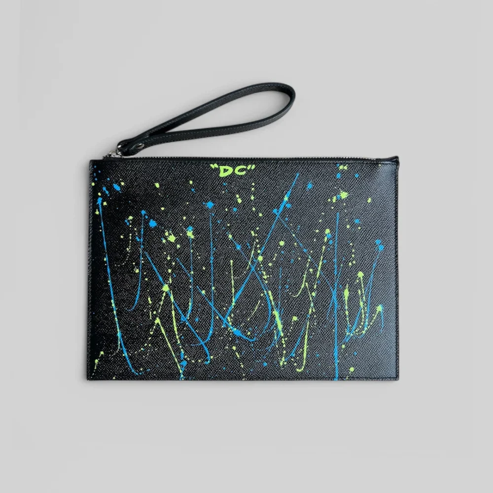 Pouch to go - Cuir Taïga Splashed blue