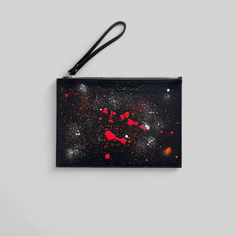 Pouch to go / Cuir saffiano cream - orange & pink