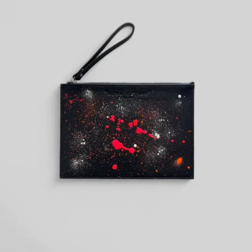 Pouch to go / Cuir saffiano cream - orange & pink